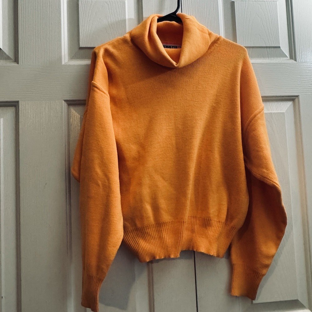 Vtg 80s 90s Obermeyer Womens Small Wool Knit Ski-T‎ Turtleneck Sweater Orange - Picture 9 of 10